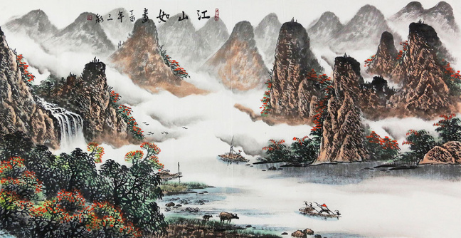 康彩国画作品赏析:远山有色,近水有声