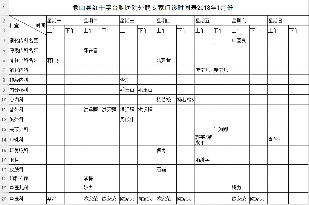 象山县级医院2018年1月份外请专家坐诊安排时间表天气影讯