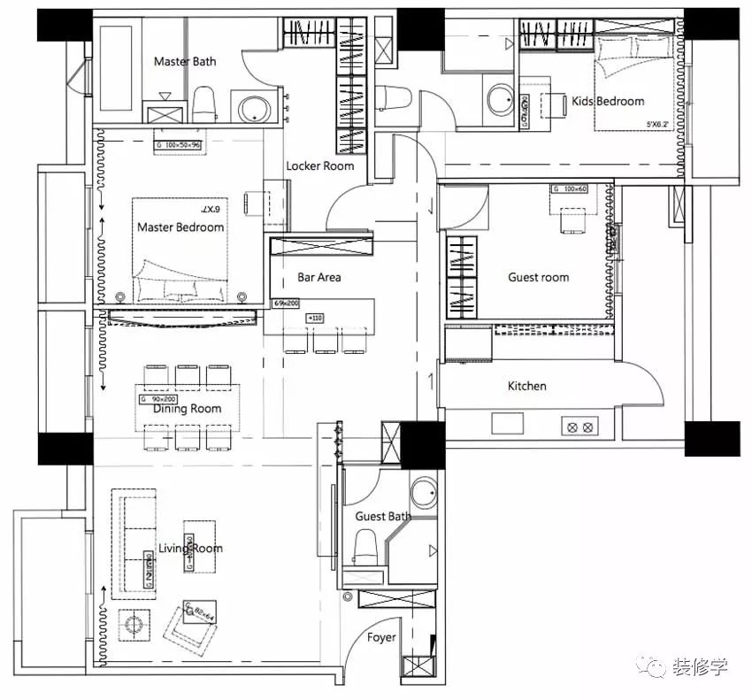 让人过目难忘的居家场景;例如开放的餐吧区,做为一个复合式的空间组合