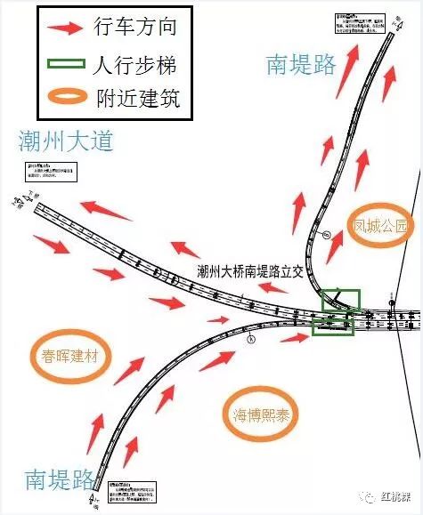 共设置了四处匝道,市民可从下洲村的沙洲岛d匝道上桥,前往潮州东大道