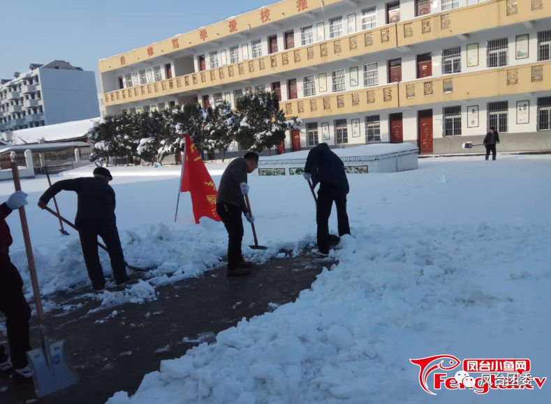 凤台八中青年志愿者在朱马店镇开展除雪活动精忠中学青年志愿者在清扫