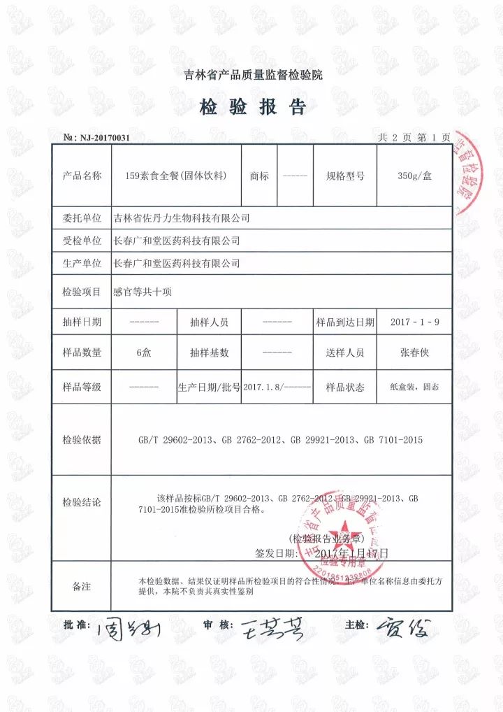 吉林省产品质量监督检验院159检测报告