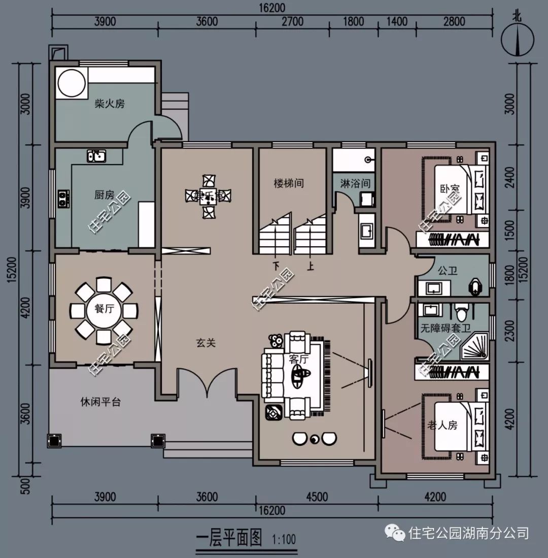 带无障碍老人独卫,15x16米三代同堂温情别墅(全图 预算 视频展示)