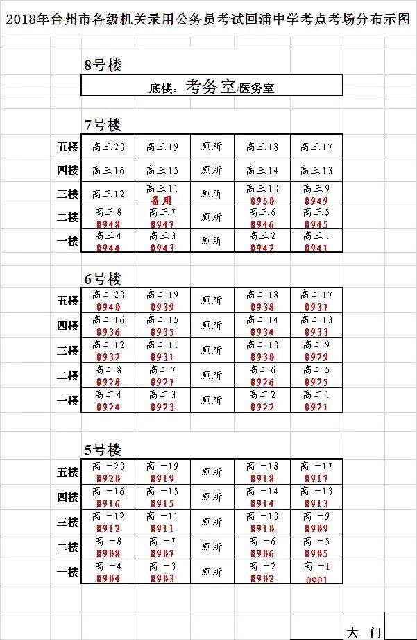 台州各考场示意图送上——2018公务员考试之七