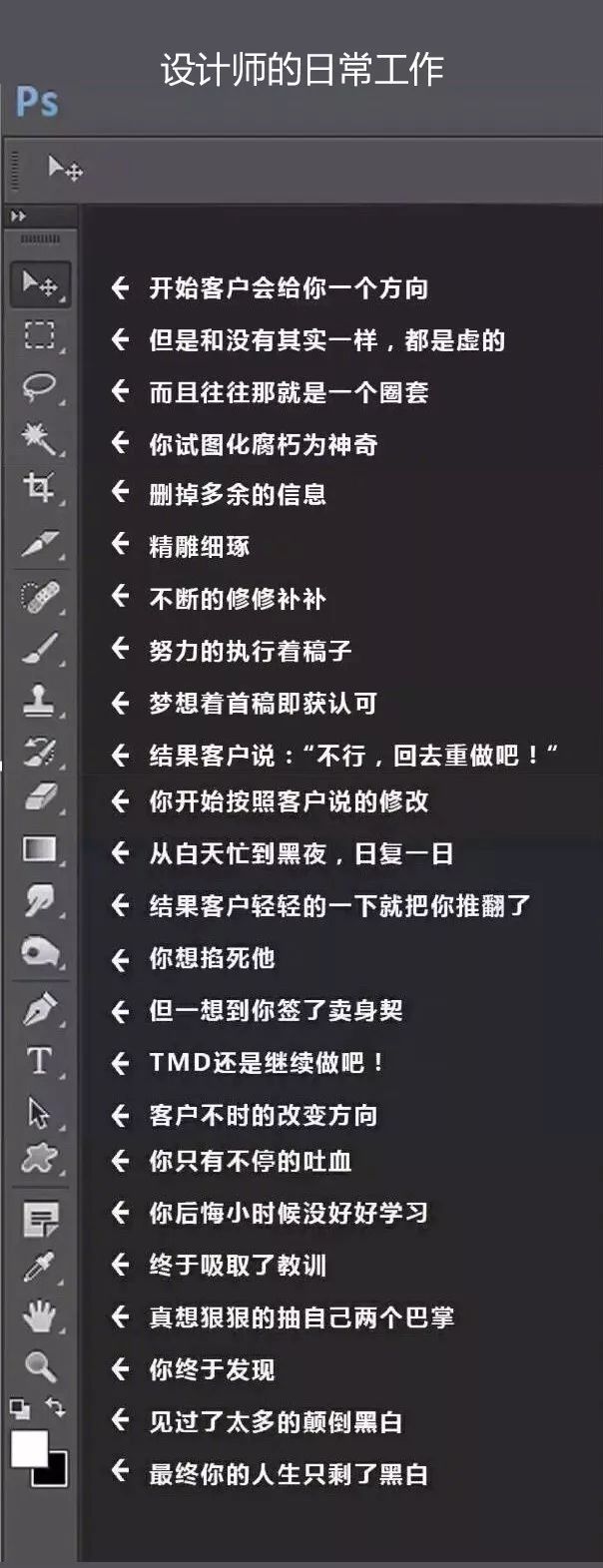photoshop工具栏把设计师的工作与生活诠释的太到位了