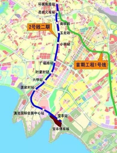 昆明地铁2号线延长线线路图(图片来源于网络)