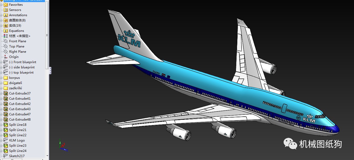 【飞行模型】波音客机模型图纸 solidworks设计