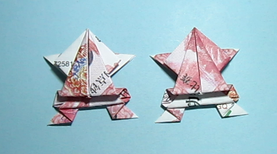 用钱折纸青蛙跳跳蛙的手工折纸教程