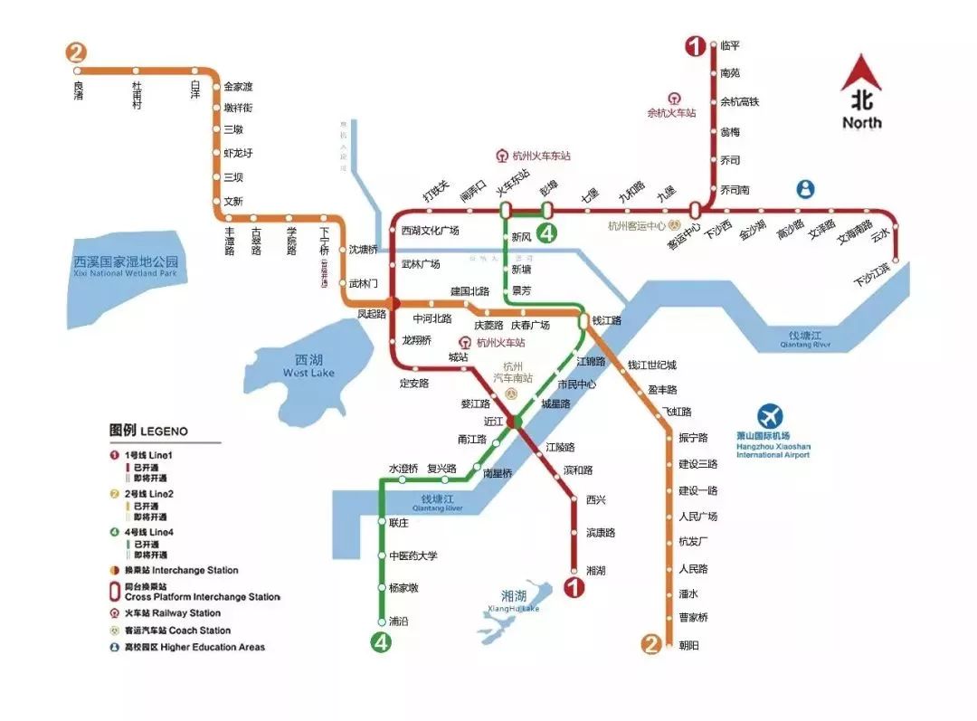 杭州地铁运营线路图