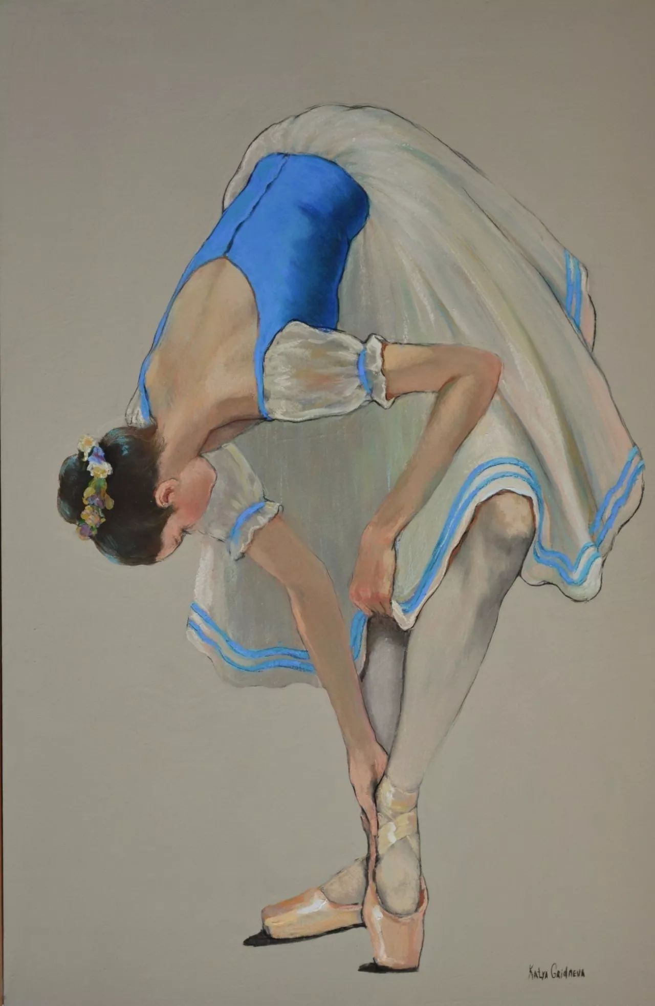 gridneva 来自乌克兰女画家 她用粉笔画把舞者 用简单的线条勾勒出来
