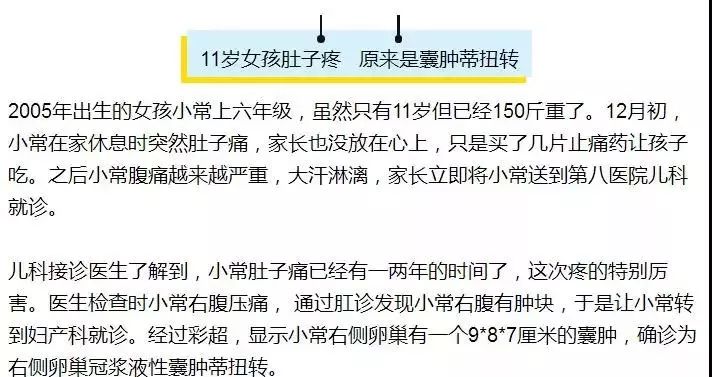 包头11岁女孩肚里竟长出拳头大小"卵巢囊肿 孩子饮食要注意了