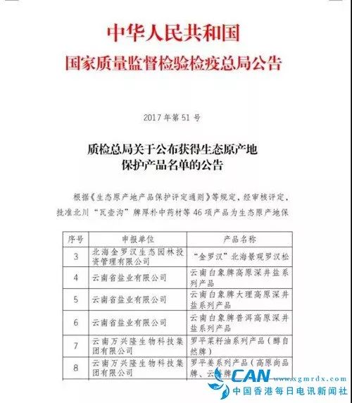 商会副会长单位云南万兴隆集团获得质检总局"生态原产地产品保护证书"