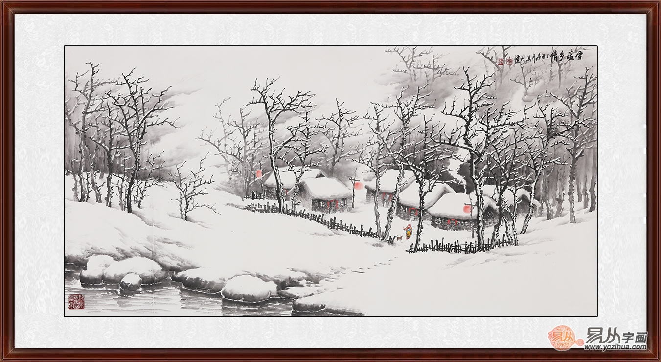 吴大恺精心力作国画雪景山水画《雪蕴乡情》作品来源:易从网