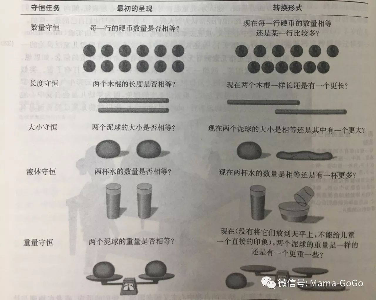 对于守恒概念的差异还有下面这些.