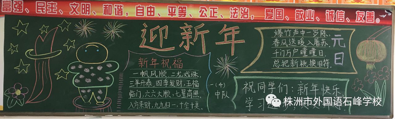 结合新年新气象,我校创作了一期"迎新春"系列黑板报,哪个班的板报最