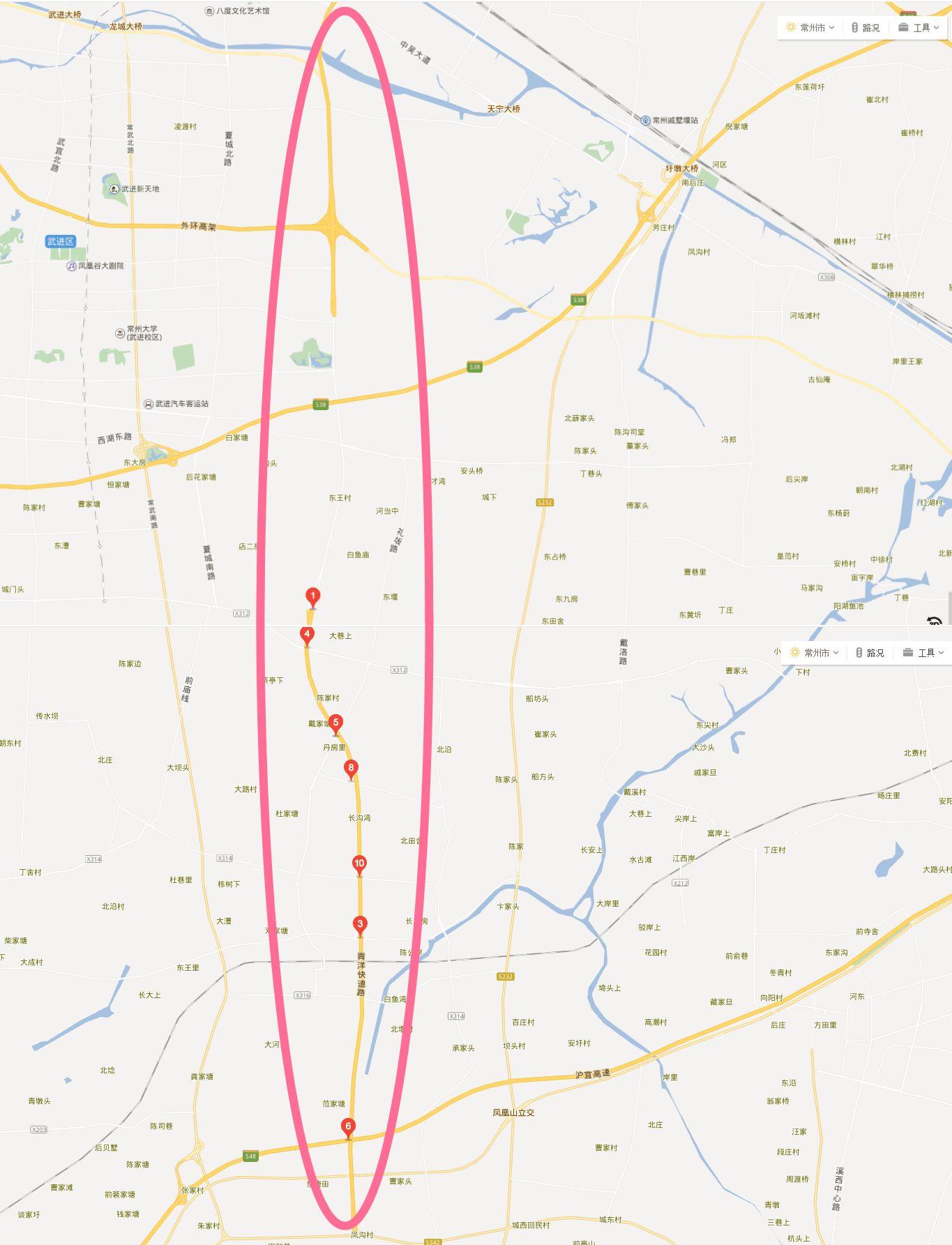 锡溧漕河,下穿新长铁路后,上跨物流大道,沪宜高速及新342省道, 终于老