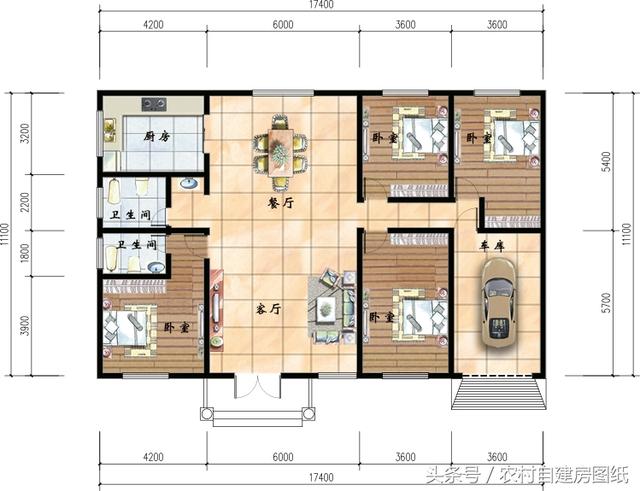 6款一层农村自建房设计图,20万的小别墅,款款带车库