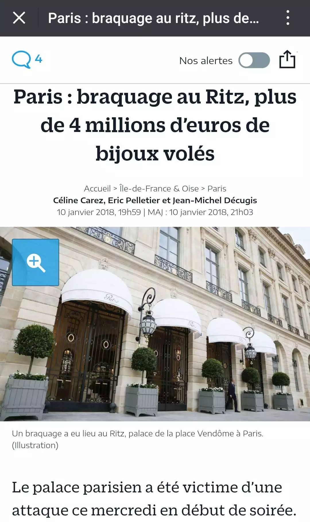 巴黎丽兹酒店珠宝店被盗损失约450万欧元!