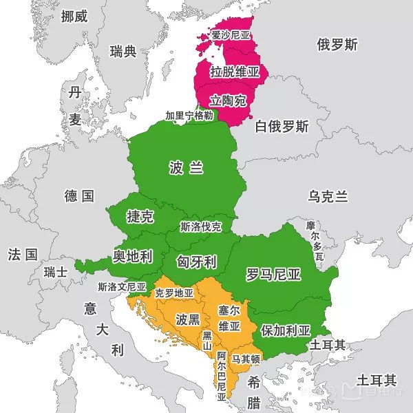 【波罗的海区域(红色部分)】:爱沙尼亚,拉脱维亚,立陶宛 【东欧部分