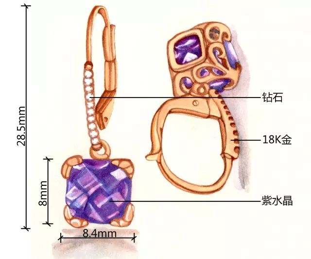 精美绝伦的耳饰设计,素描彩铅手绘教程