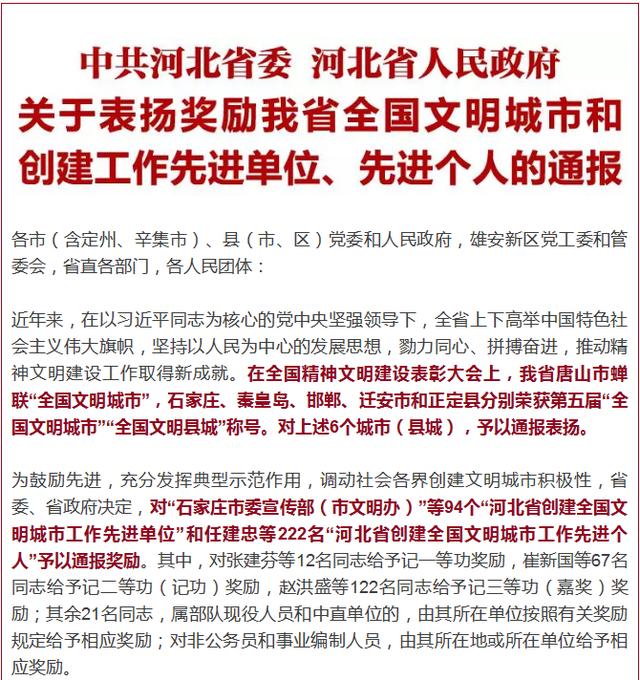 省委省政府通报表彰奖励!文明城市,文明单位,先进单位和个人