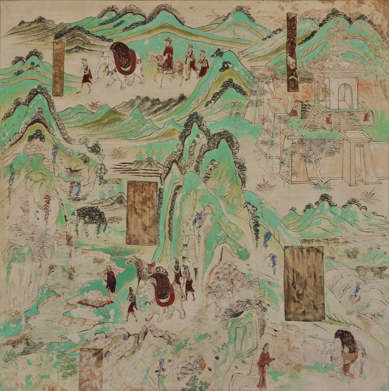 敦煌103窟化城喻品(局部)临摹  高鹏 纸本,矿物色 102×102cm 2017年