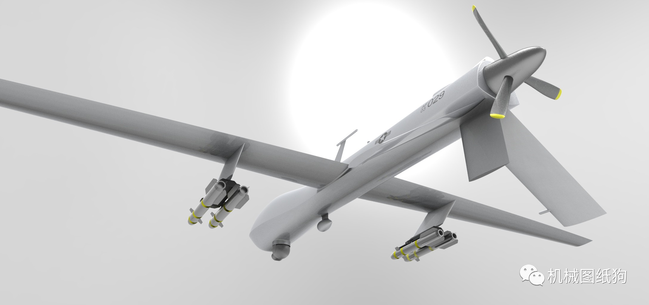 【飞行模型】mq-1捕食者无人侦察机图纸 solidworks设计 step格式