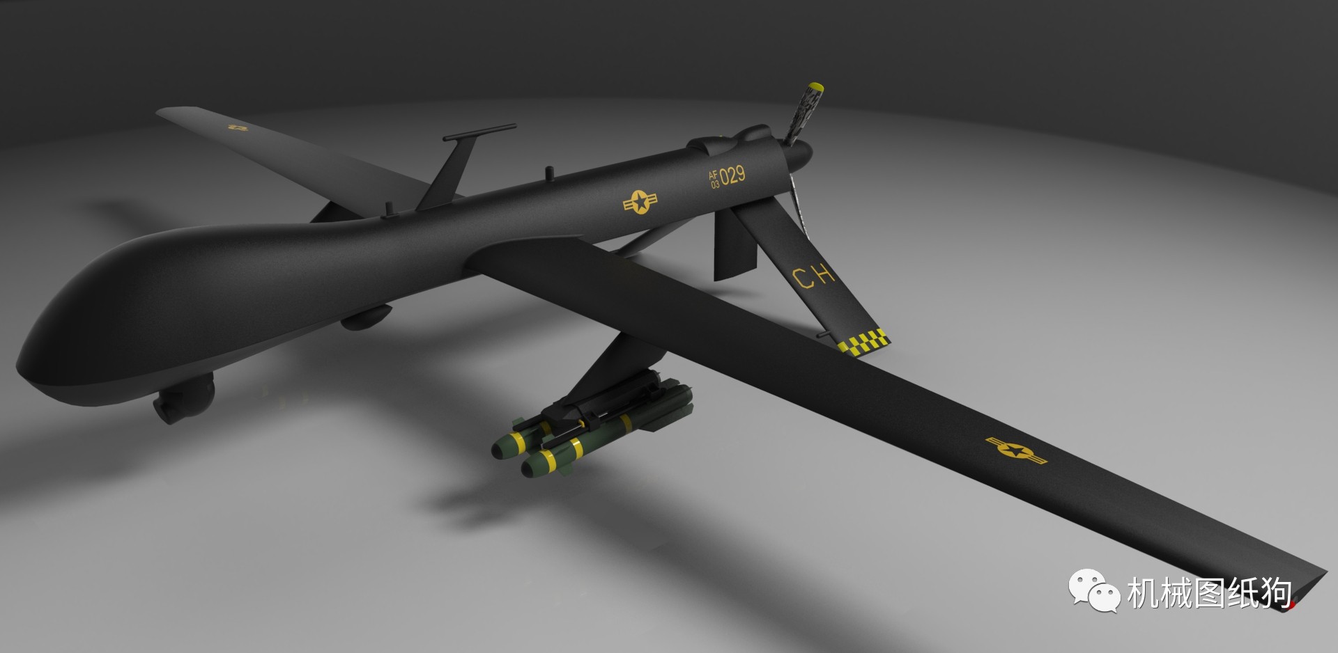 【飞行模型】mq-1捕食者无人侦察机图纸 solidworks设计 step格式