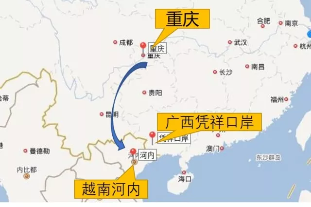这一大通道的东线正式打通,货物从重庆出发,经广西凭祥口岸抵达越南图片