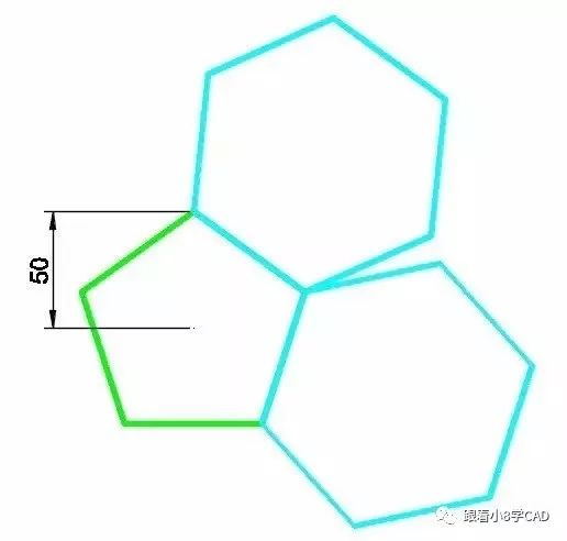 step1,俯视图绘制内接于半径r=50的圆的五边形(pol,六边形参考五边形