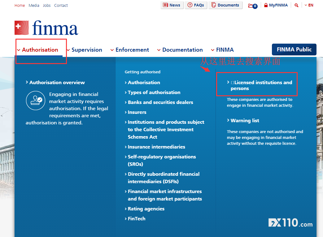 2,通过"authorisation"→"licensed institutions and persons"进入