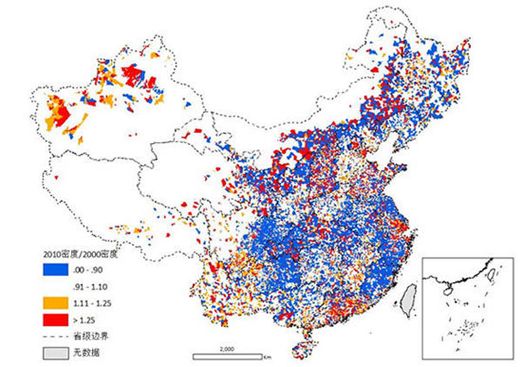 图1.0 人口流失城市分布图