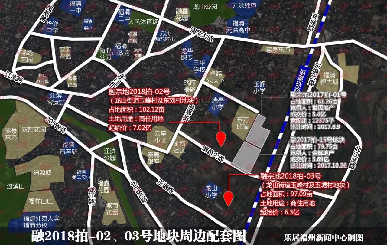 (福清宗地2018拍-02号,03号地块示意图)