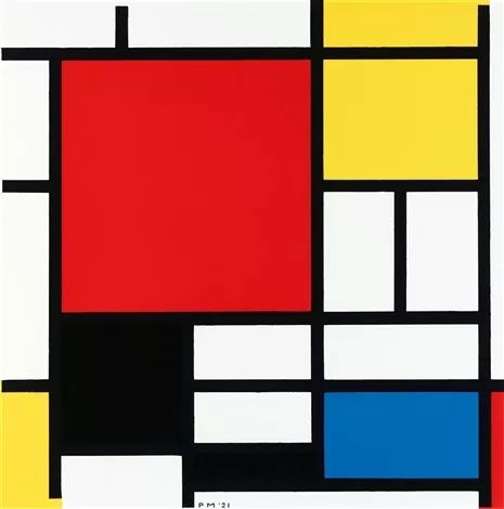 来组成几何抽象的作品—水平和垂直的线,红黄蓝和辅助的黑白灰