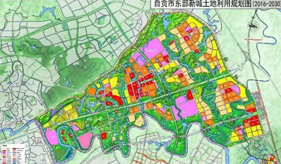 贡井,大安,沿滩新城+板仓),绿线内就是规划的东部新城区域,比自贡现有