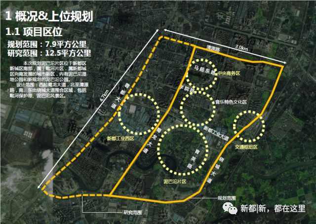 本次规划香城中心片区位于新都区新城区南部,属于毗河片区,属新都城区