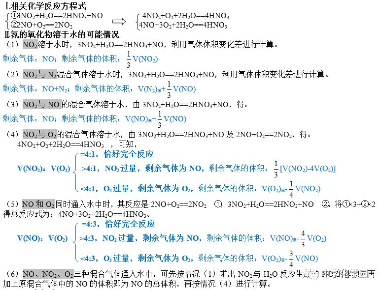 高中化学 氮氧化物溶于水的计算