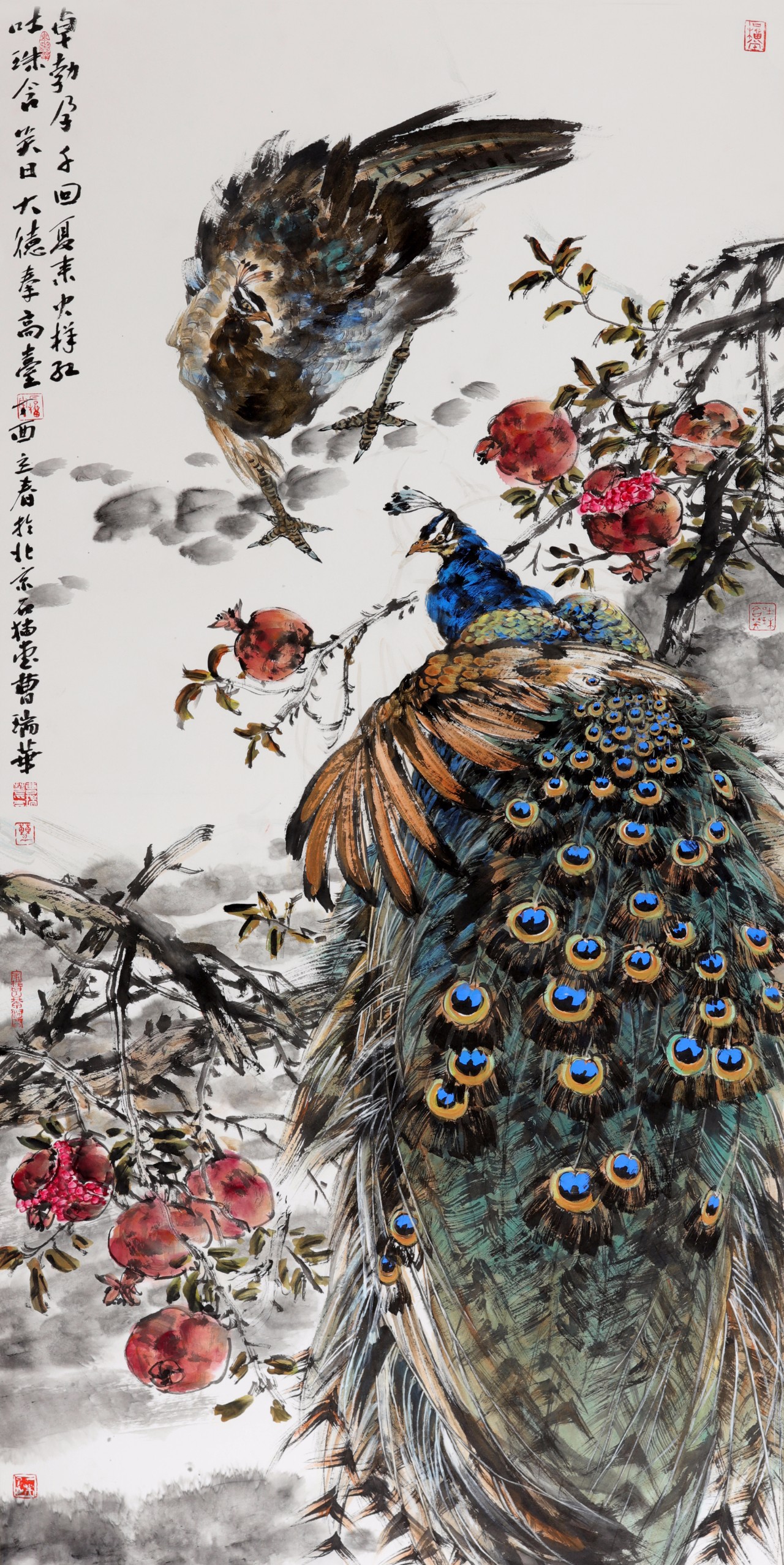 卓勃孕千回 136×68cm 纸本设色 2016年一日可得三千寿 136×68cm 纸