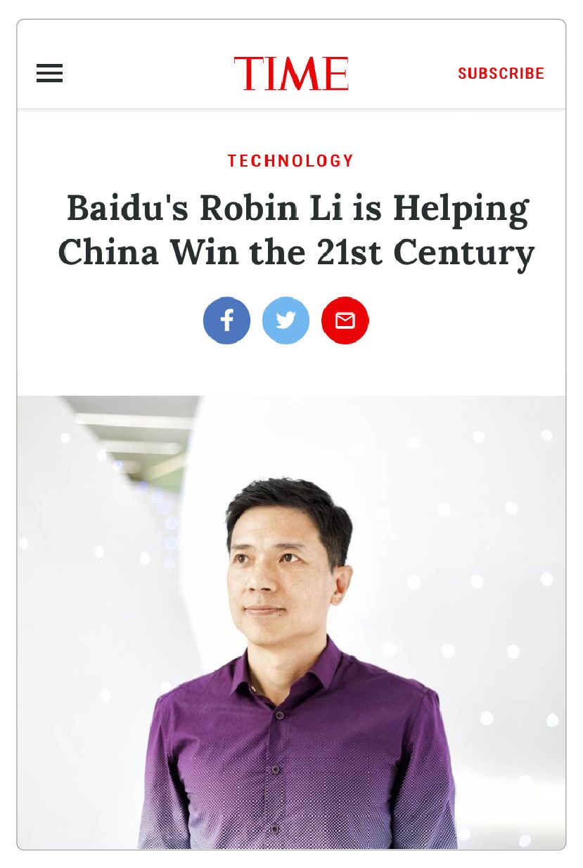 科技 正文《时代周刊》以 baidu's robin li is helping china win