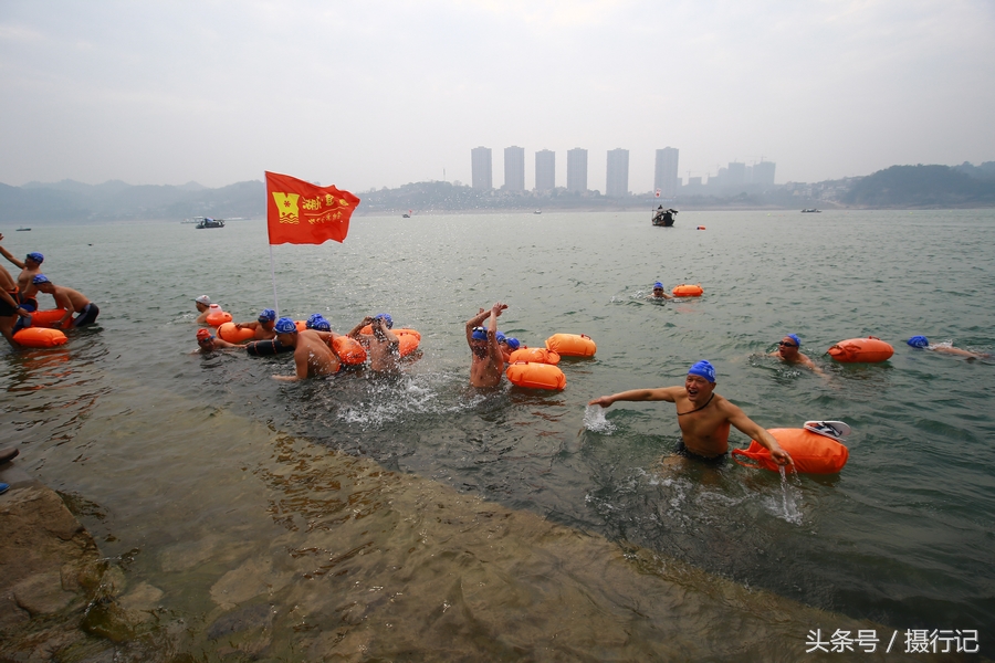 冬泳健儿不畏严寒湖北宜昌镇江阁抢渡长江您参加了吗