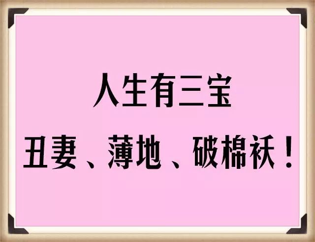 人生有三宝:丑妻,薄地,破棉袄!「写的真好」