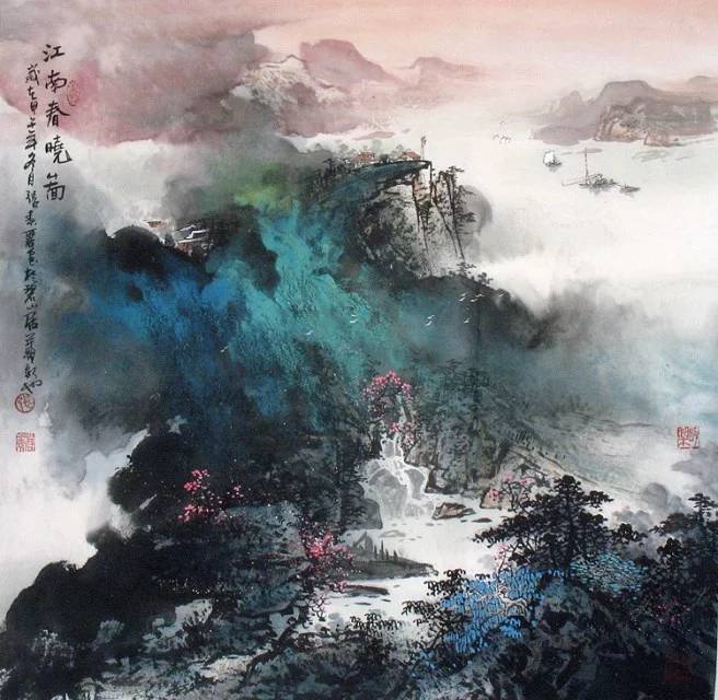 实力派画家张春丽,泼彩山水画(秀丽景色~)