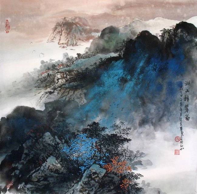 实力派画家张春丽,泼彩山水画(秀丽景色~)