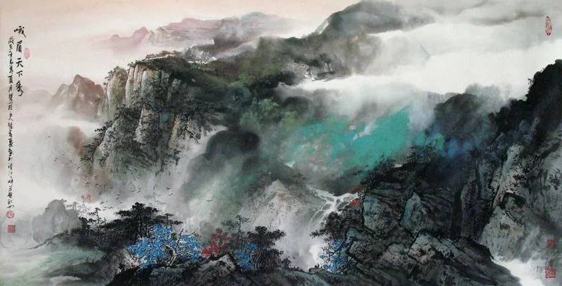 实力派画家张春丽,泼彩山水画(秀丽景色~)