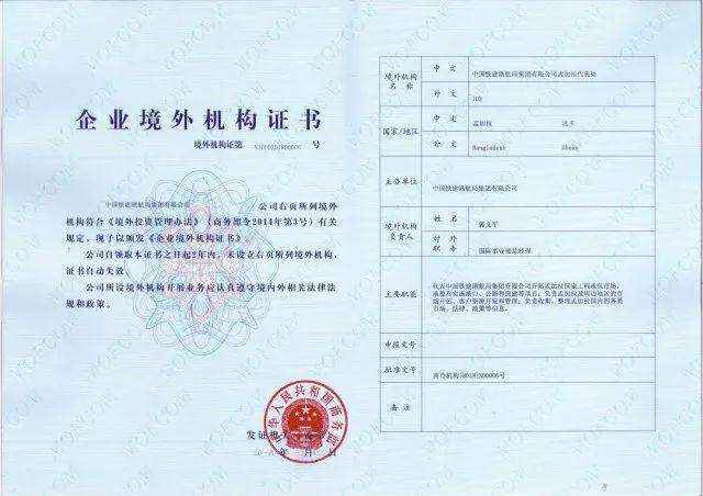 近日,集团公司获得中华人民共和国商务部颁发的《企业境外机构证书》