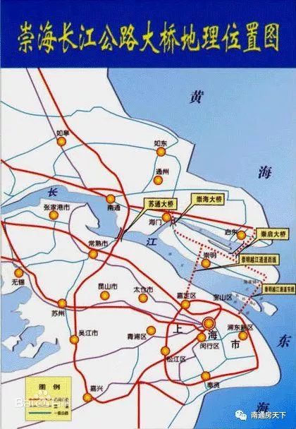 规划中的沪崇启铁路过江通道将联接上海浦东,长兴岛,崇明岛和启东市