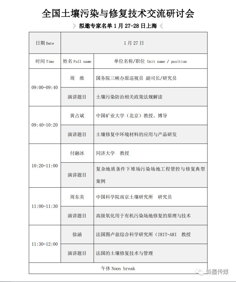 全国土壤污染与修复技术交流研讨会会议议程