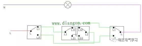 双控开关,多控开关控制一盏灯电路图原理详解