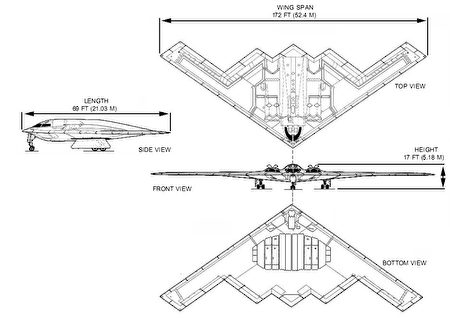 b-2 隐形轰炸机三视图.