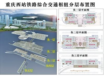 重庆西站铁路综合交通枢纽分层布置图 公交场站 长途汽车站 社会停车